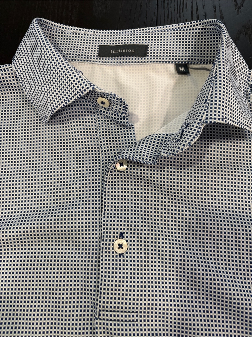 Turtleson Men's Navy Micro-Check Polo Golf Shirt